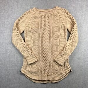 LL Bean Signature Cable Knit Fisherman Sweater Women Medium Cotton Beige Cottage